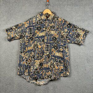 Oakton Shirt Mens Size XL Blue Floral Geometric Vintage Button Down USA Hawaii